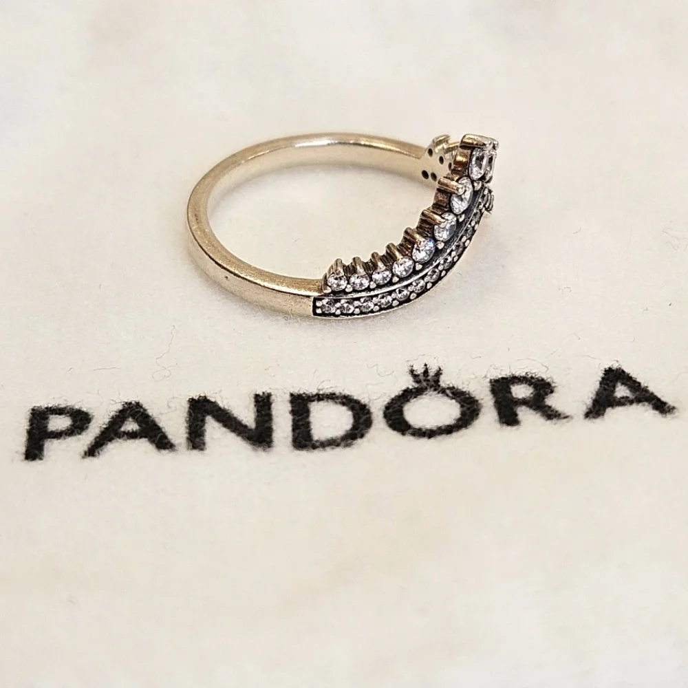 Pandora Sterling Silver Timeless Princess Wishbone CZ Ring S925 ALE Size 7.5 - Picture 3 of 9
